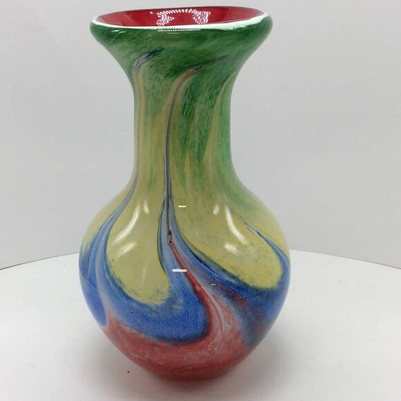 unknown Other - Handcrafted Multi-colored Swirl Glass Vase 10in tall
